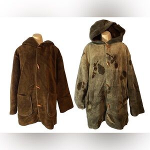 Denali vintage reversible faux fur hooded toggle coat brown teddy gray oak leaf